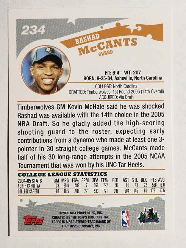 2005-06 Topps #234 Rashad McCants RC