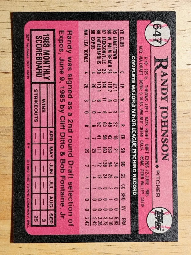1989 Topps #647 Randy Johnson RC