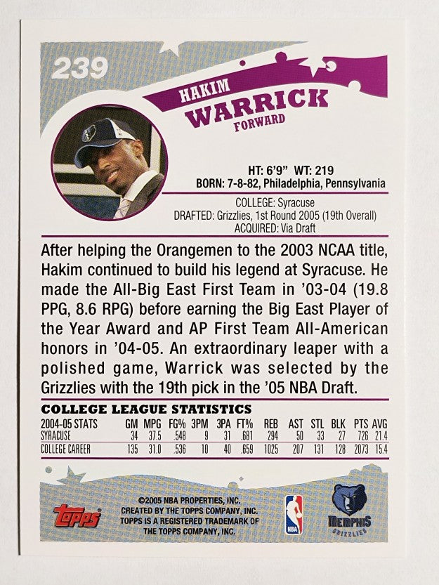 2005-06 Topps #239 Hakim Warrick RC
