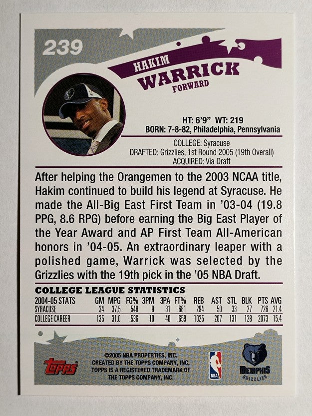 2005-06 Topps #239 Hakim Warrick RC