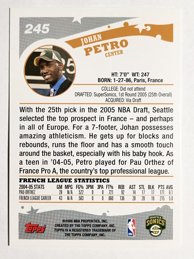 2005-06 Topps #245 Johan Petro RC