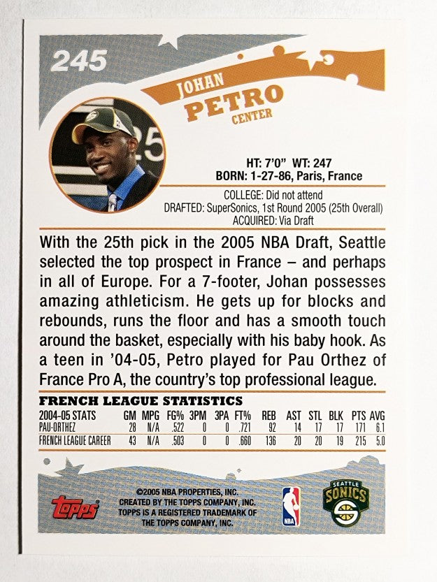 2005-06 Topps #245 Johan Petro RC