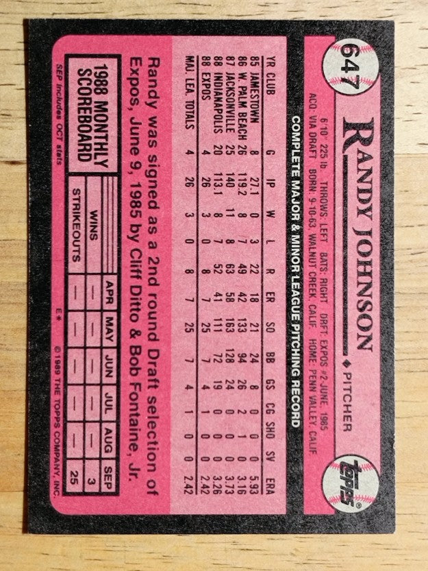 1989 Topps #647 Randy Johnson RC