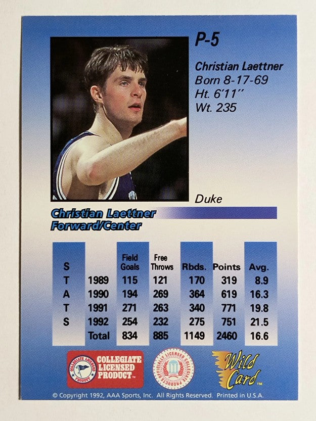 1991-92 Wild Card Redemption Prototypes #P5 Christian Laettner