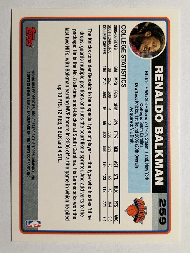 2006-07 Topps #259 Renaldo Balkman RC