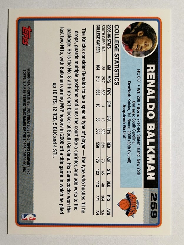 2006-07 Topps #259 Renaldo Balkman RC