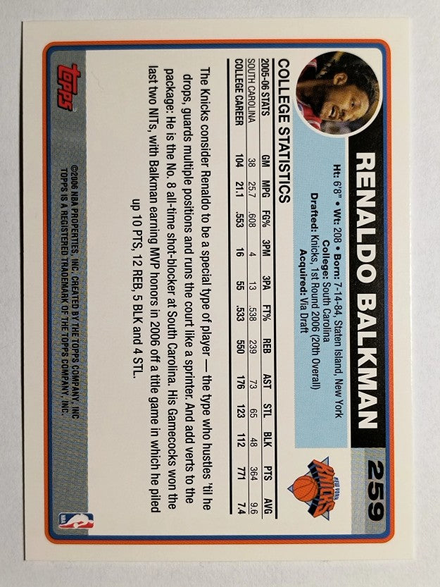 2006-07 Topps #259 Renaldo Balkman RC