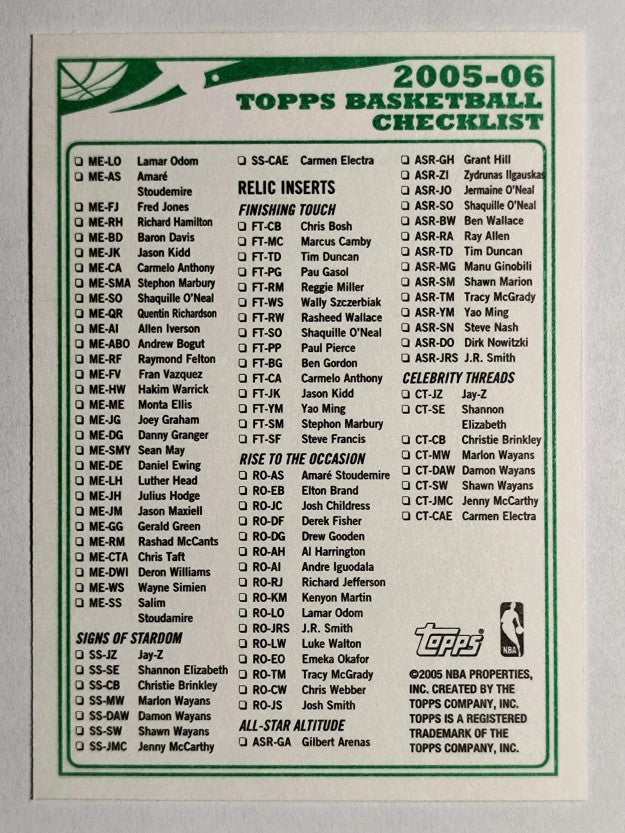 2005-06 Topps Checklists #NNO 221-Inserts