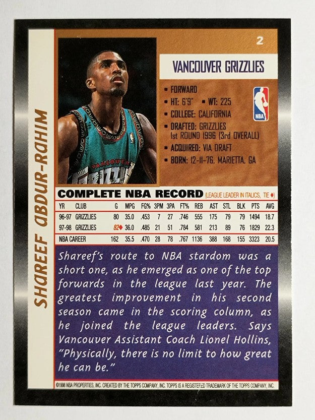 1998-99 Topps #2 Shareef Abdur-Rahim
