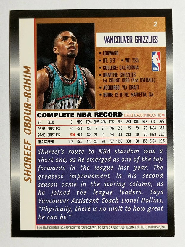 1998-99 Topps #2 Shareef Abdur-Rahim