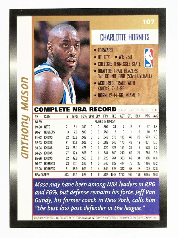 1998-99 Topps #107 Anthony Mason