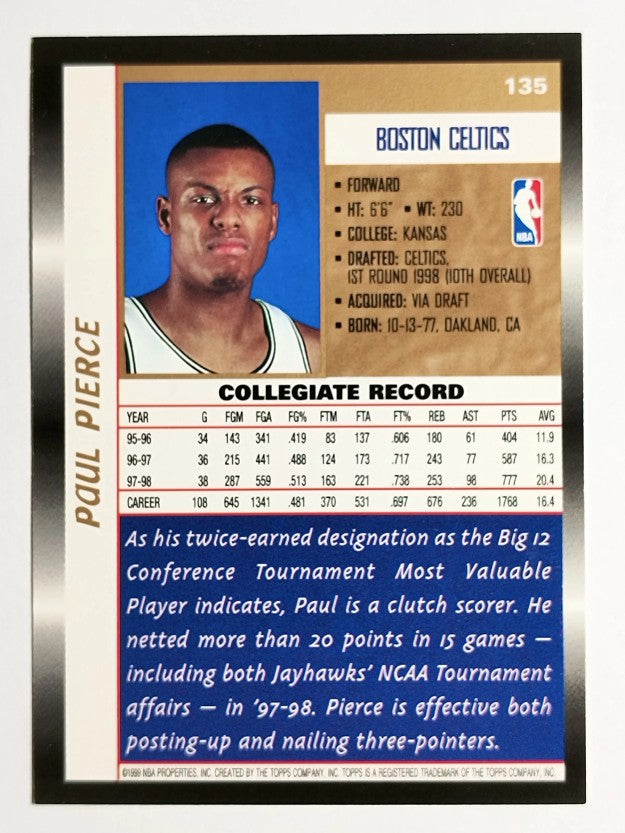 1998-99 Topps #135 Paul Pierce RC (NM)