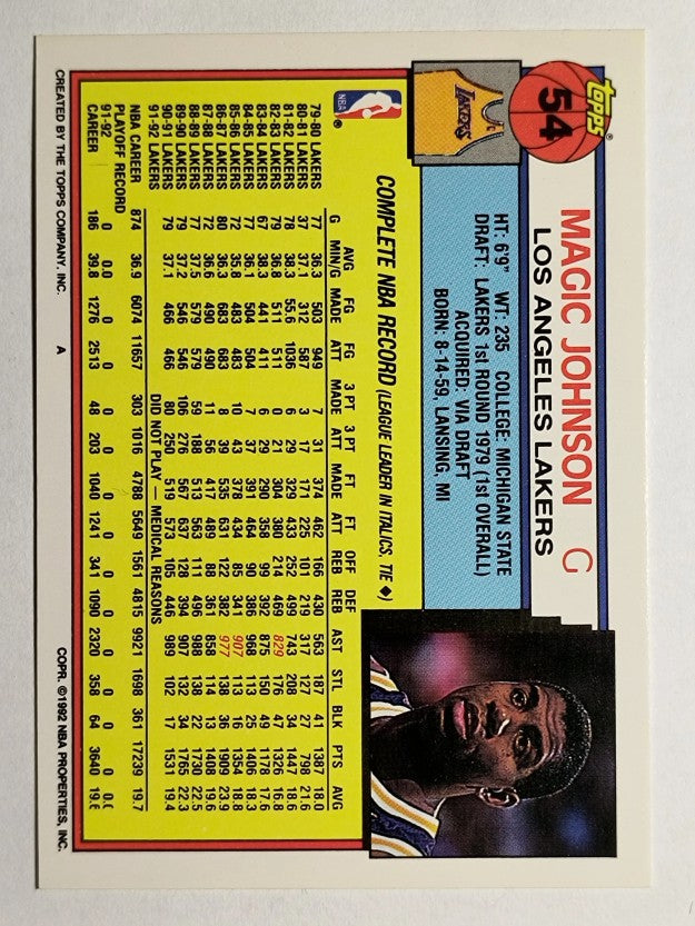 1992-93 Topps #54 Magic Johnson (EXMT)