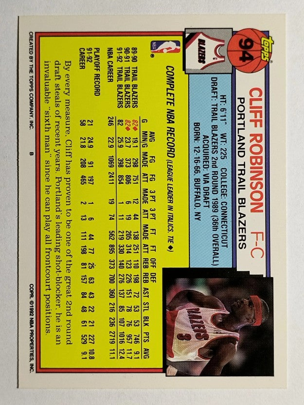 1992-93 Topps #94 Clifford Robinson