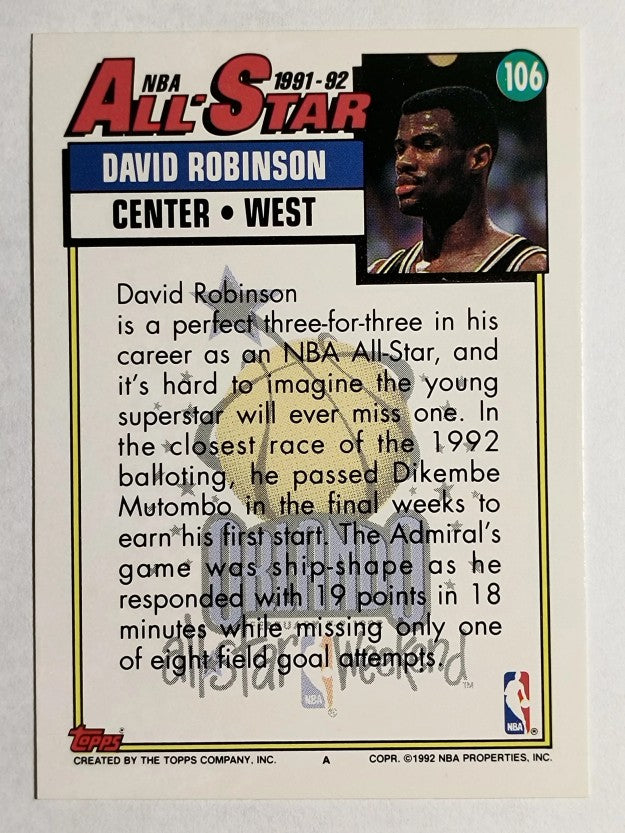 1992-93 Topps #106 David Robinson AS