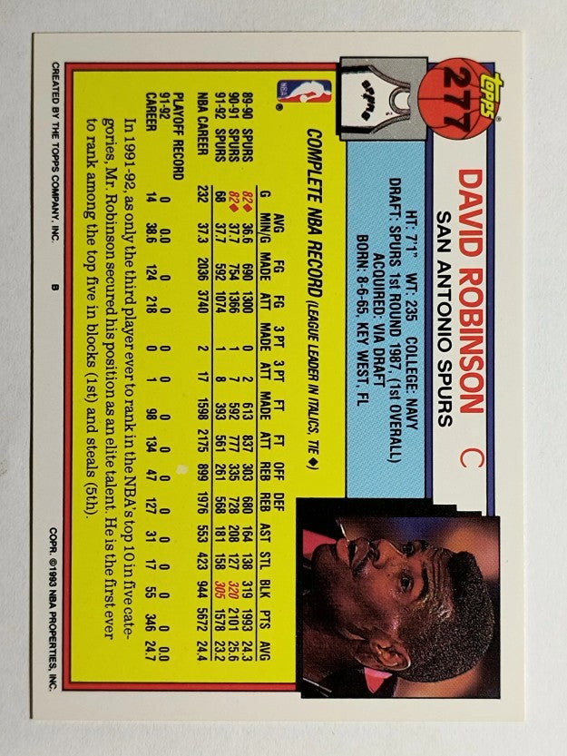 1992-93 Topps #277 David Robinson