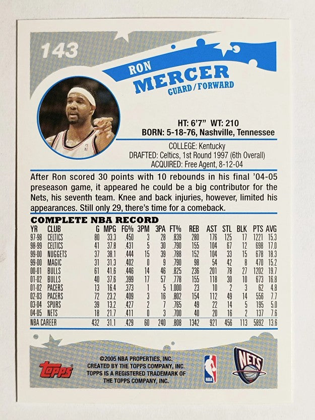 2005-06 Topps #143 Ron Mercer