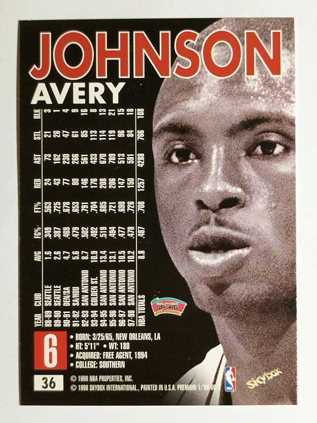 1998-99 SkyBox Premium #36 Avery Johnson