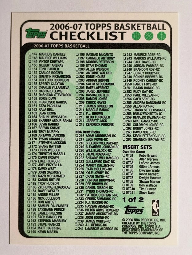 2006-07 Topps Checklists #1 1-Inserts