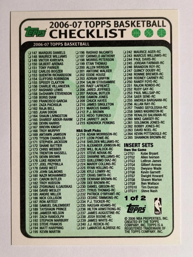 2006-07 Topps Checklists #1 1-Inserts