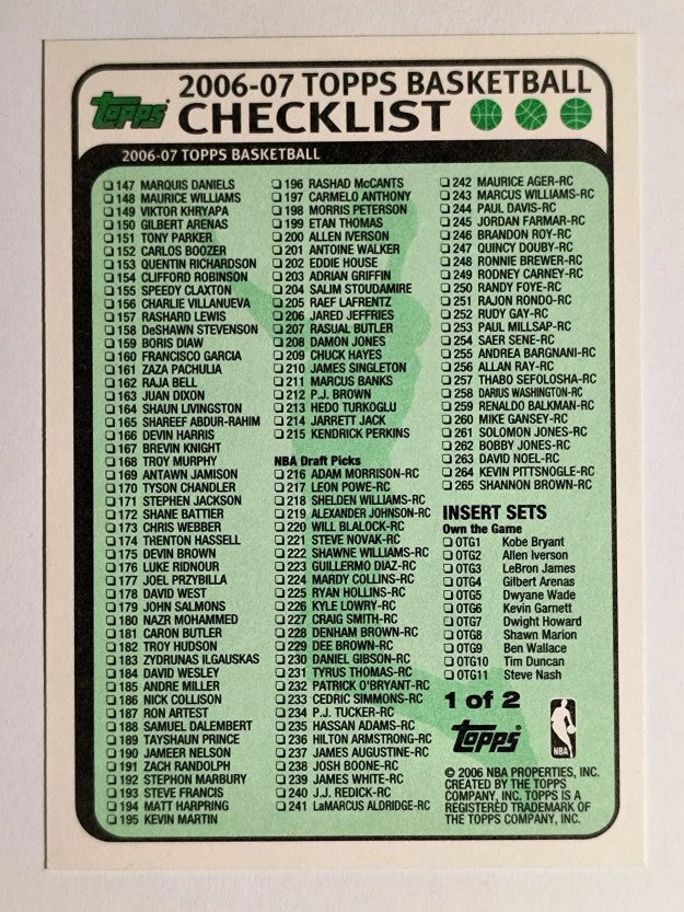 2006-07 Topps Checklists #1 1-Inserts