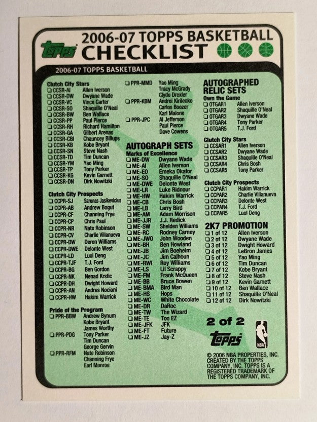 2006-07 Topps Checklists #2 Inserts