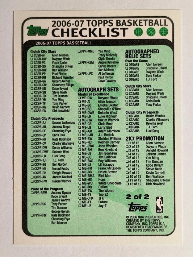 2006-07 Topps Checklists #2 Inserts