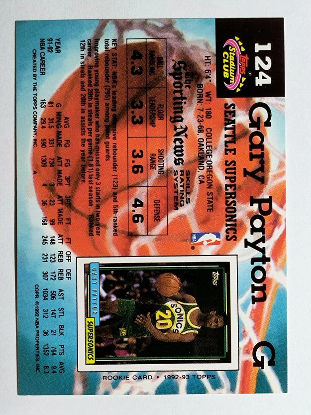 1992-93 Stadium Club #124 Gary Payton