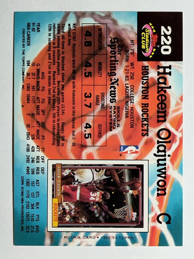 1992-93 Stadium Club #220 Hakeem Olajuwon