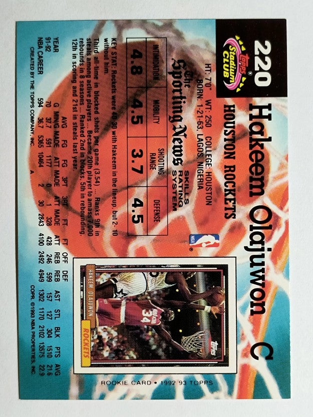 1992-93 Stadium Club #220 Hakeem Olajuwon