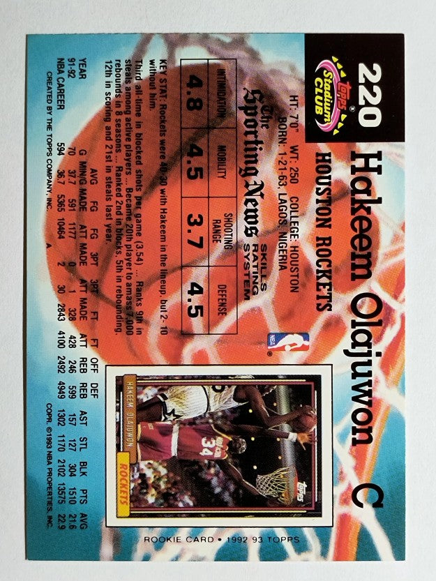 1992-93 Stadium Club #220 Hakeem Olajuwon