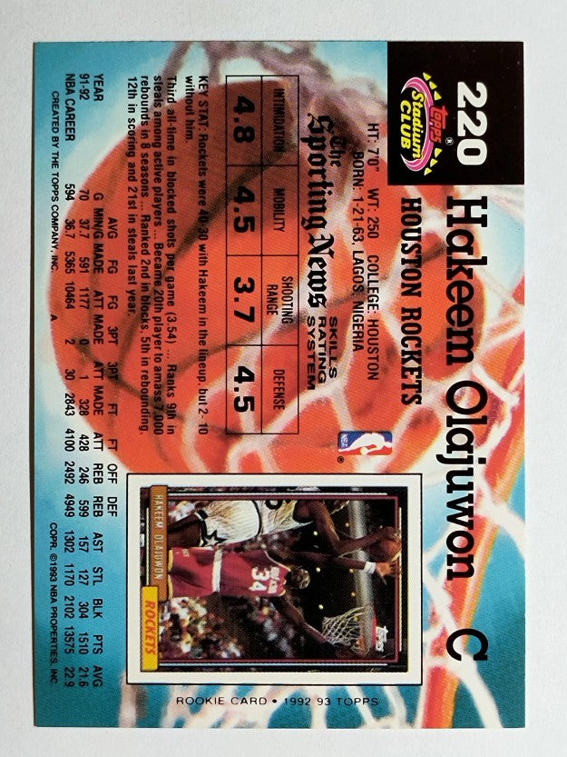 1992-93 Stadium Club #220 Hakeem Olajuwon