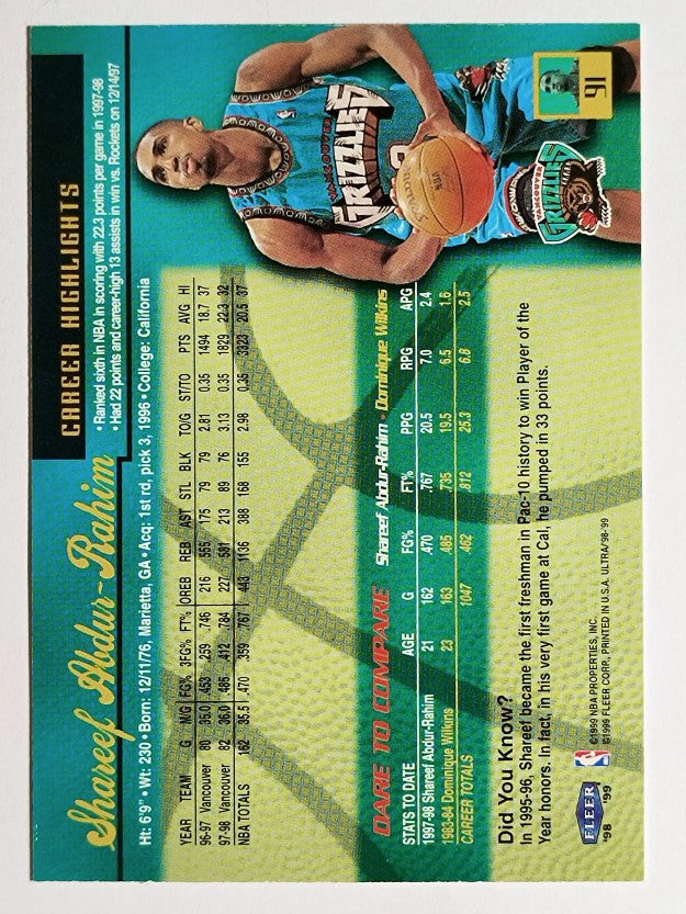 1998-99 Ultra #91 Shareef Abdur-Rahim