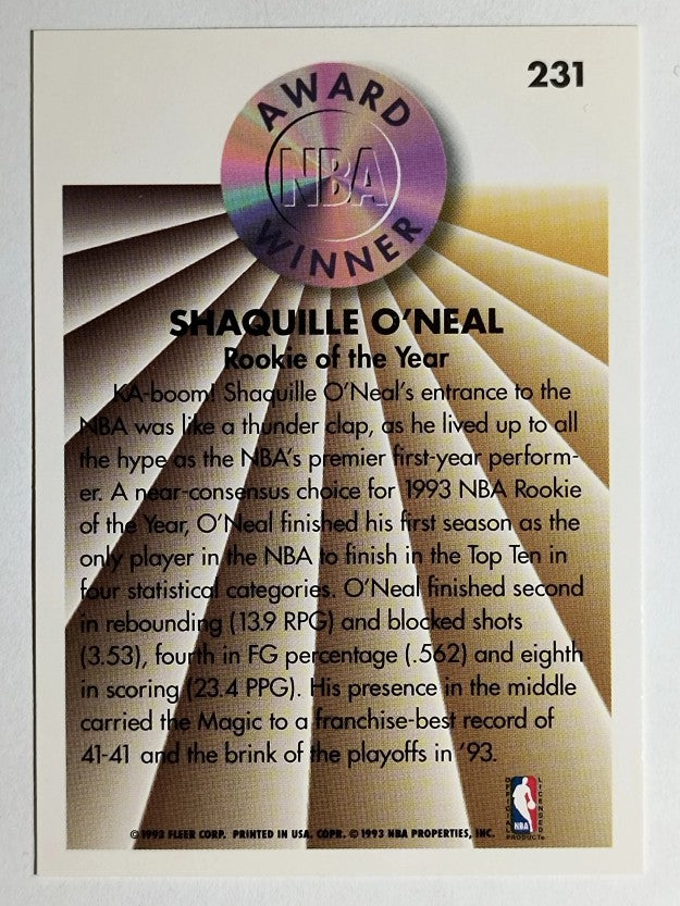 1993-94 Fleer #231 Shaquille O'Neal AW