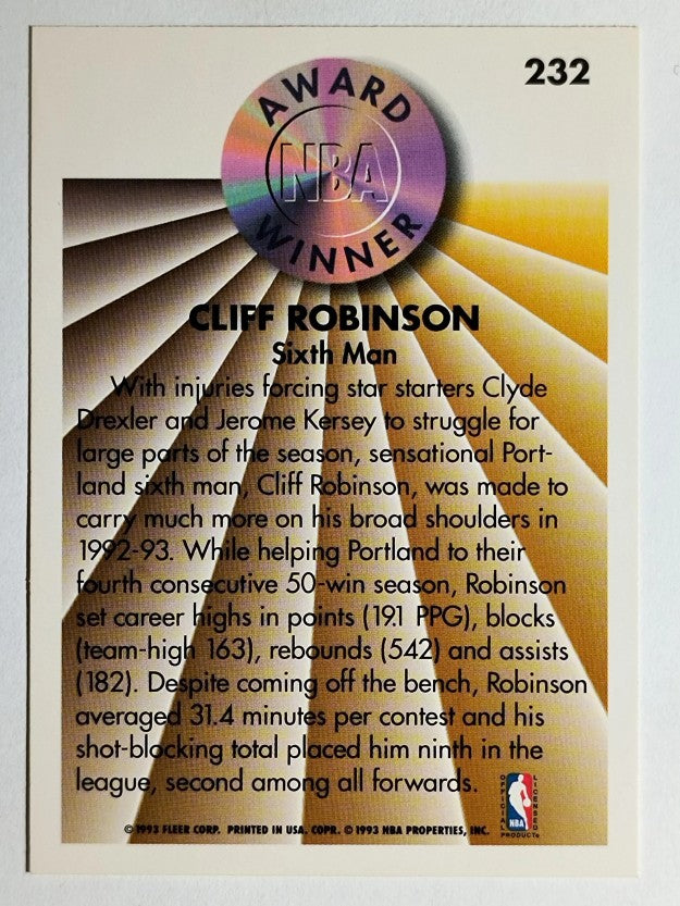 1993-94 Fleer #232 Clifford Robinson AW