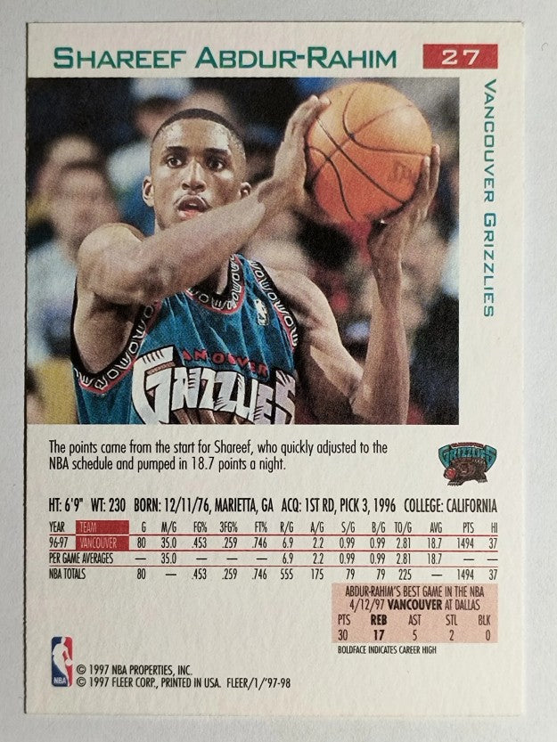 1997-98 Fleer #27 Shareef Abdur-Rahim