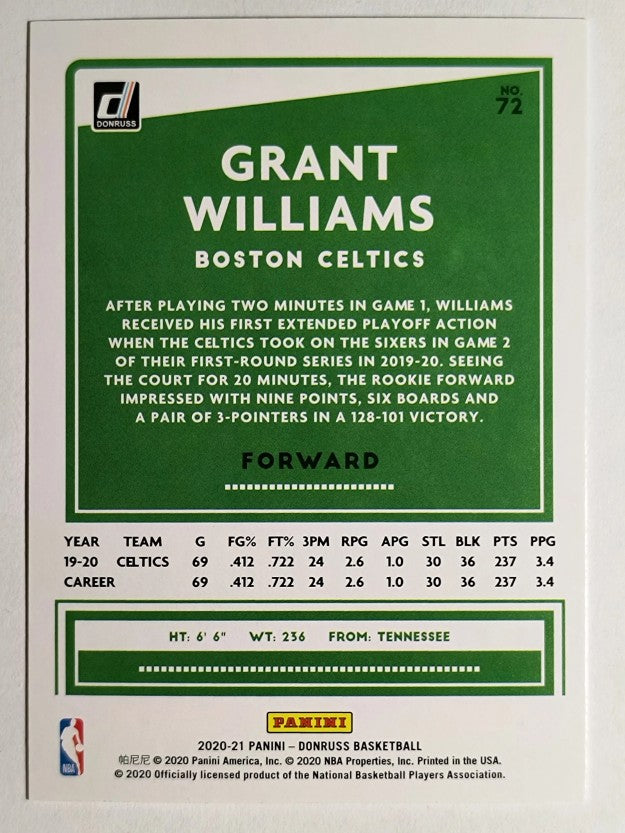 2020-21 Donruss #72 Grant Williams