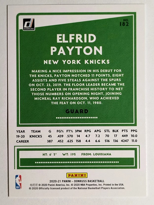 2020-21 Donruss #182 Elfrid Payton