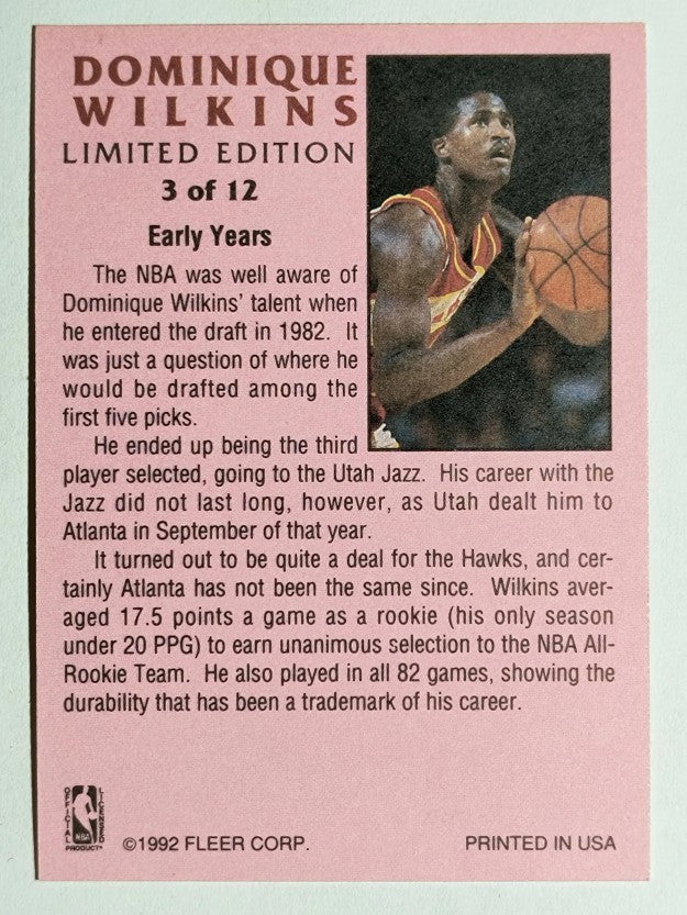 1991-92 Fleer Dominique Wilkins #3 Dominique Wilkins/Early years (EXMT)
