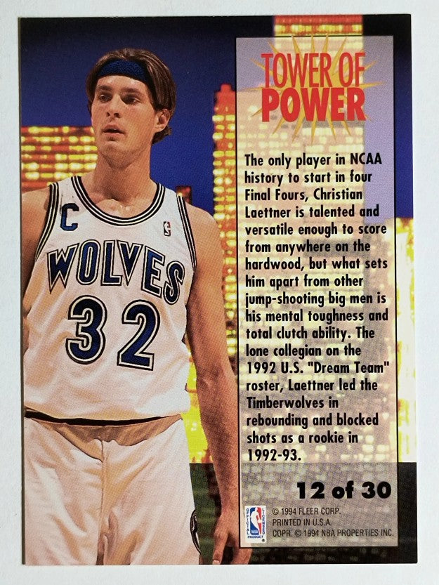 1993-94 Fleer Towers of Power #12 Christian Laettner