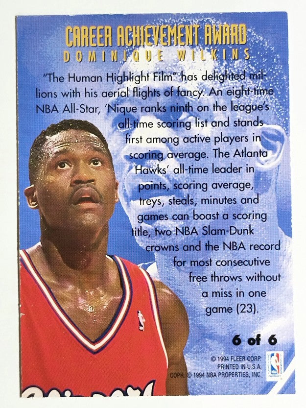 1994-95 Fleer Career Achievement #6 Dominique Wilkins (NM)