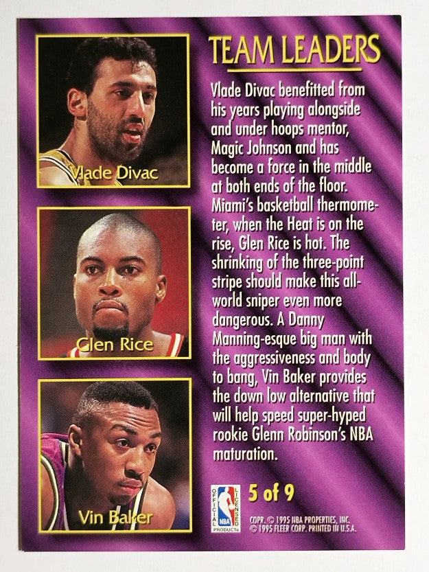 1994-95 Fleer Team Leaders #5 Vlade Divac/Glen Rice/Vin Baker