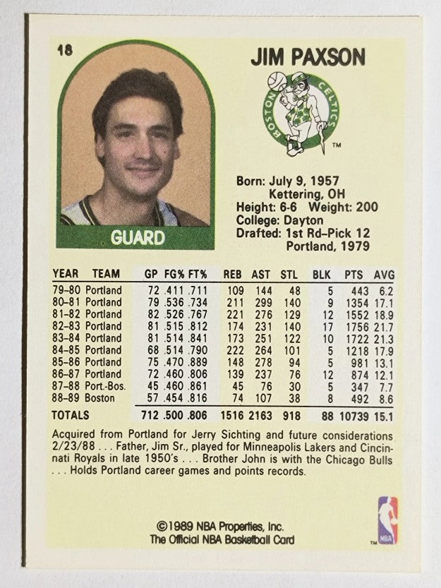 1989-90 Hoops #18 Jim Paxson
