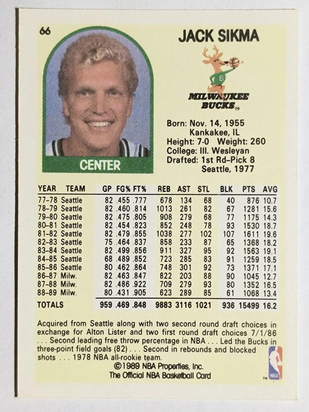 1989-90 Hoops #66 Jack Sikma