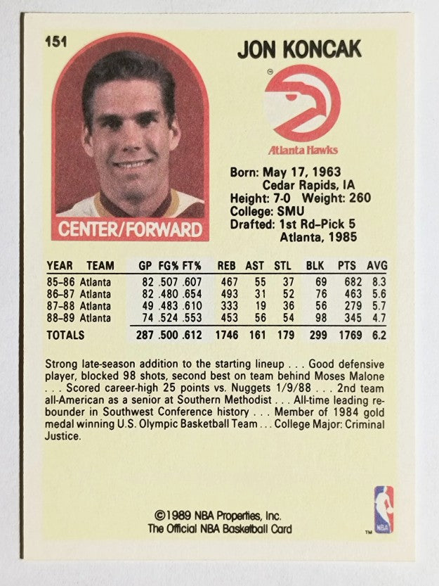 1989-90 Hoops #151 Jon Koncak RC
