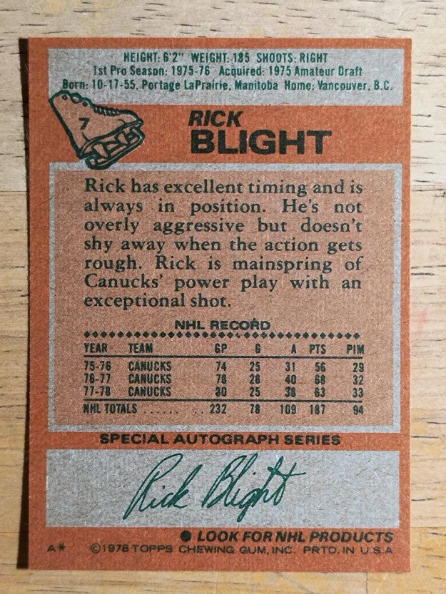1978-79 Topps #7 Rick Blight (MINT)