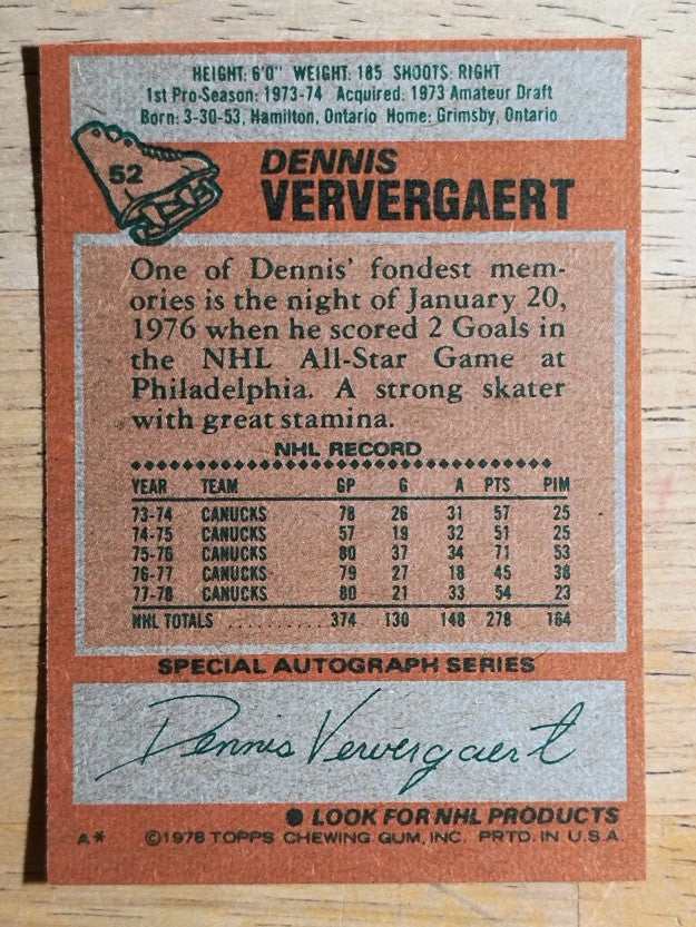 1978-79 Topps #52 Dennis Ververgaert (NMMT)