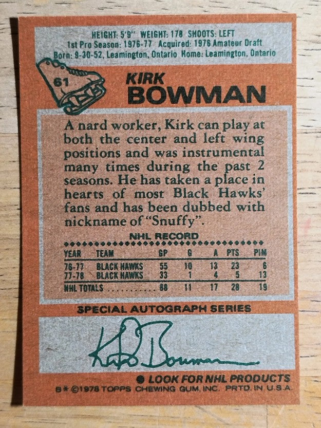 1978-79 Topps #61 Kirk Bowman (EXMT)