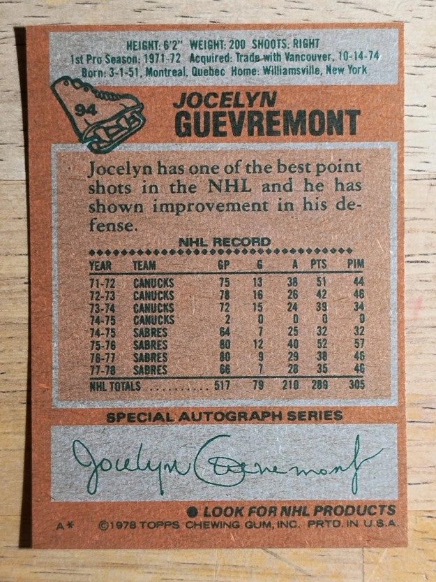 1978-79 Topps #94 Jocelyn Guevremont (NMMT)