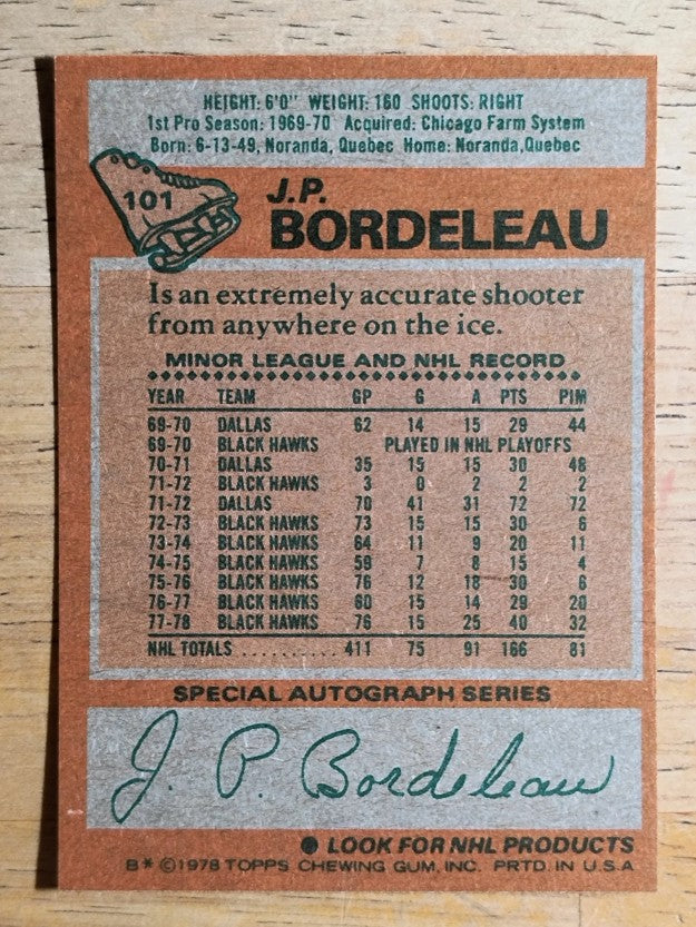 1978-79 Topps #101 J.P. Bordeleau (MINT)